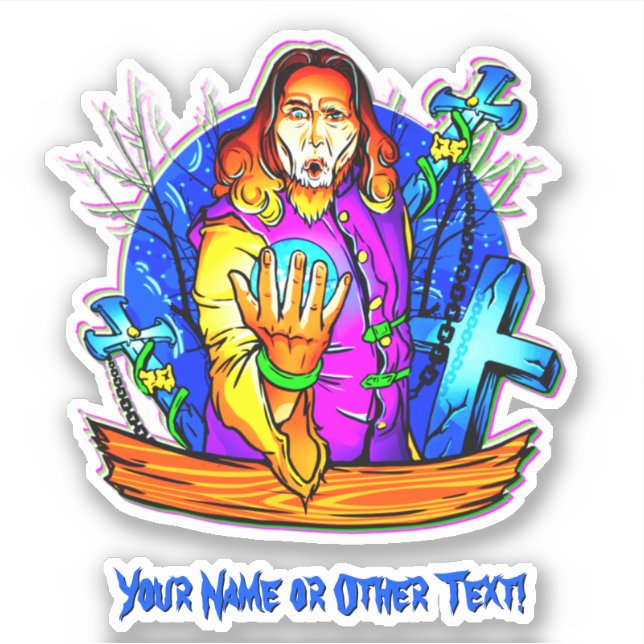 Sticker Ajouter un nom, Magicien Assistant Crystal Ball Gl (Devant)