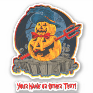 Sticker Ajouter un nom, Monster Citrouille Head Devil Trid