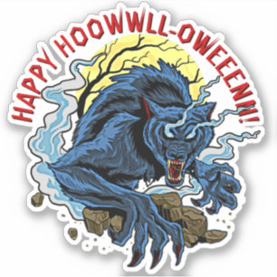 Sticker Ajouter Un Nom Texte, Happy Howl-Oween Wolf Phrase