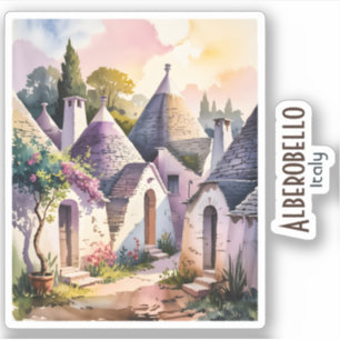 Sticker Alberobello Italie Art Aquarelle Trulli Historique