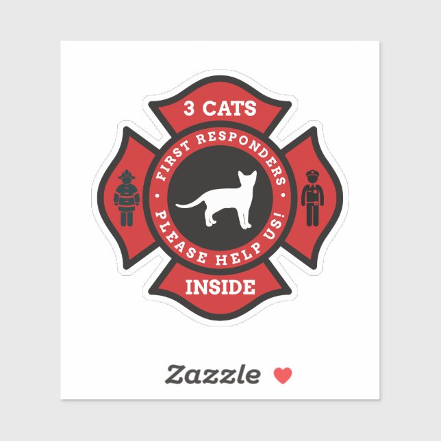 Sticker Alerte pour animaux de compagnie de trois chats (Feuille)
