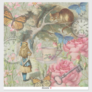 Sticker Alice Chat du Cheshire Jardin de l'Arbre Wonderlan