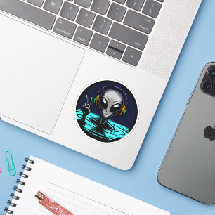 Sticker Alien dans l'eau avec casque donnant signe de paix