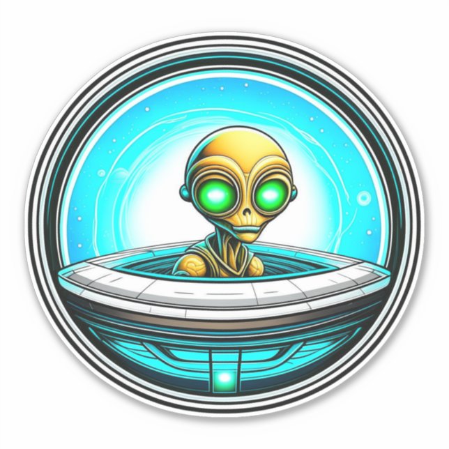 Sticker Alien extra-terrestre volant dans un OVNI (Devant)