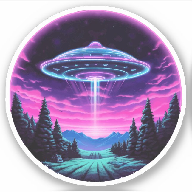 Sticker Alien vaisseau spatial rétro futuriste (Devant)