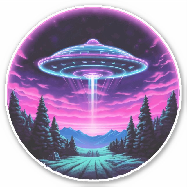 Sticker Alien vaisseau spatial rétro futuriste (Devant)
