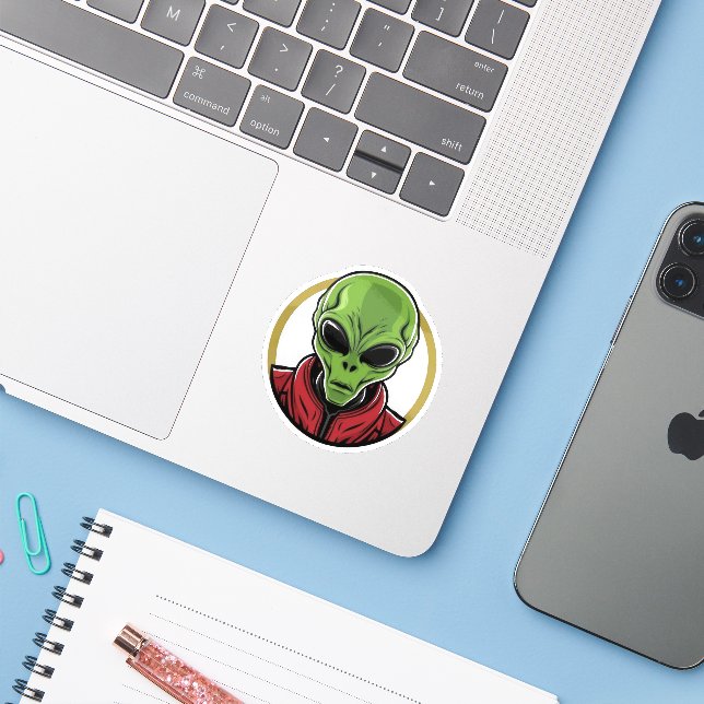 Sticker Alien Vert (Ordinateur portable avec iPhone)