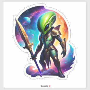Sticker Alien Vert Avec Une Épée