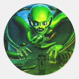 Sticker Alien Vert peur Classic rond