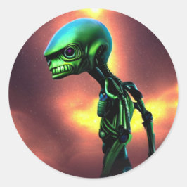 Sticker Alien Vert peur Classic rond