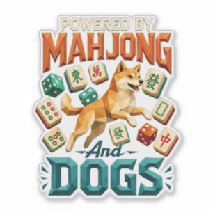 Sticker Alimenté par Mahjong et Chiens Shiba Inu Géométriq
