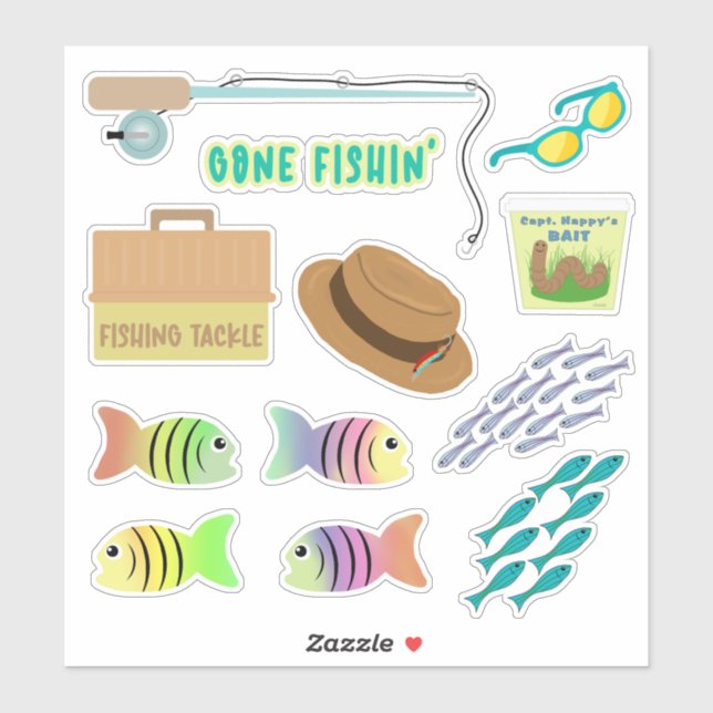 Sticker Aller Pêche Enfants Amusants (Feuille)