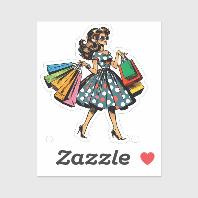 Sticker Allons faire du shopping ! Femme amusante avec des (Feuille)