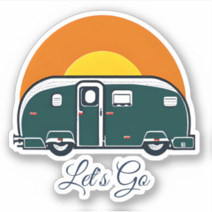 Sticker Allons-y ! Camionnette rétro RV amusante 