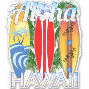 Sticker Aloha Hawaii Iles Surf