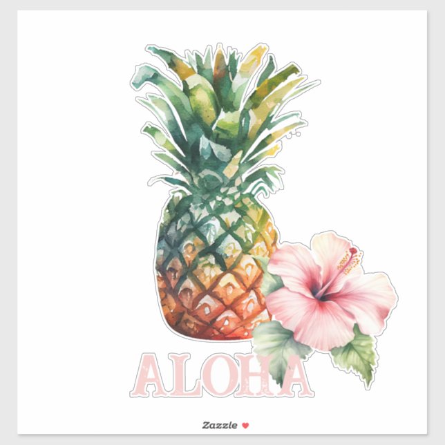 Sticker Aloha Hibiscus Ananas à fleurs (Feuille)