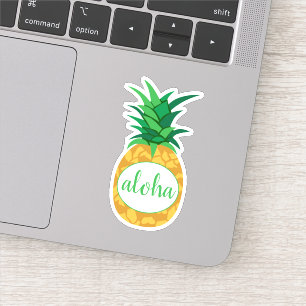 Sticker Aloha jaune vert ananas coupé