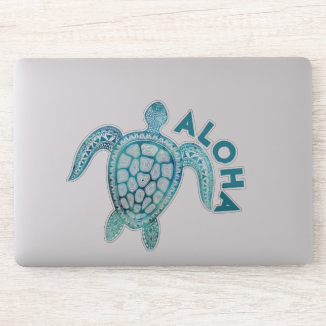 Sticker Aloha Turquoise de mer Hawaïenne (Ordinateur)