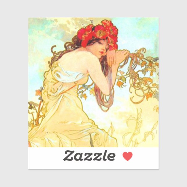 Sticker Alphonse Mucha Art Nouveau Été (Feuille)
