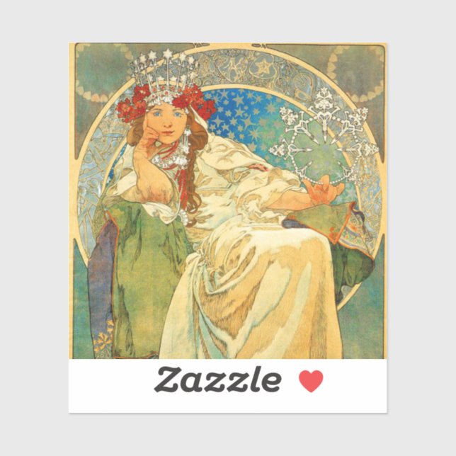 Sticker Alphonse Mucha Art Nouveau Princesse Hyacinth (Feuille)