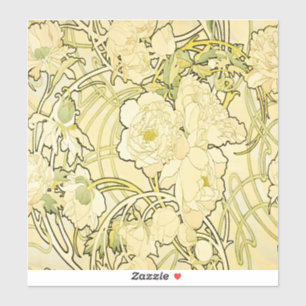 Sticker Alphonse Mucha Pivoines Motif Floral Art Nouveau
