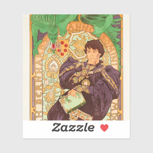Sticker Alphonse Mucha Prince et Dragon (Feuille)
