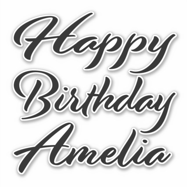 Sticker Amelia Nom Prénom Anniversaire de la Broderie noir (Devant)