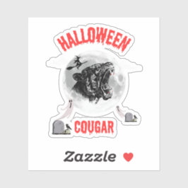 Sticker american cougar on halloween night with crows