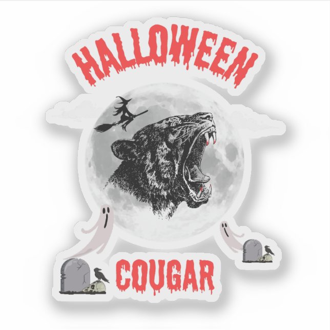 Sticker american cougar on halloween night with crows (Devant)