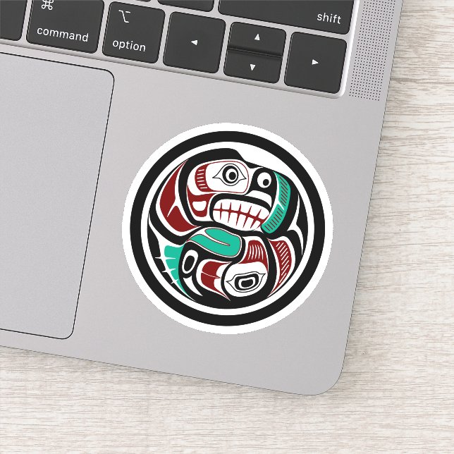 Sticker Amérindien Noir Haida Art Otter Saumon (Détail)