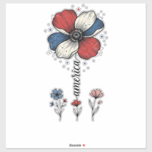 Sticker Amérique Fleur Patriote Vintage Vector Design_1