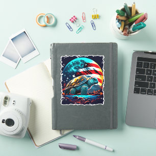 Sticker Amérique tortue sous lune avec drapeau américain