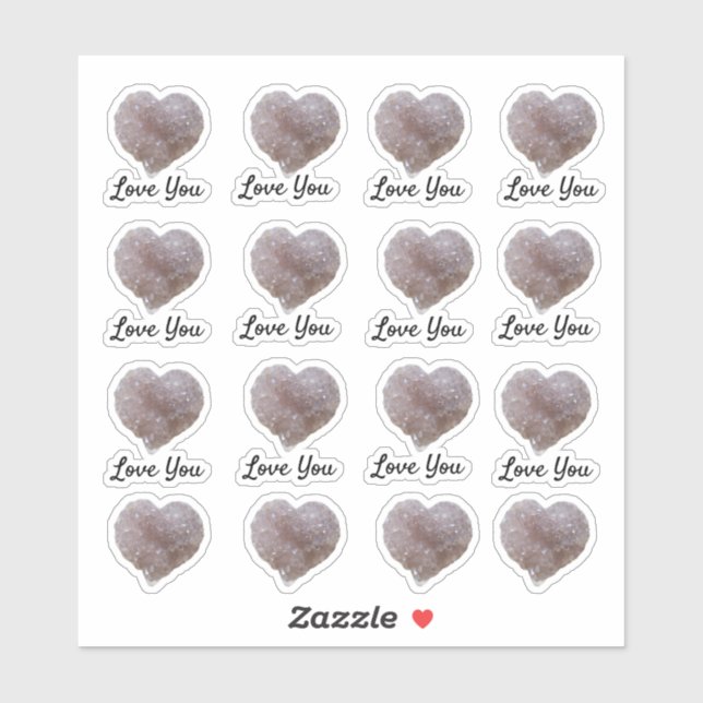 Sticker Améthyste rose Cristal Coeur Vous Aime (Feuille)
