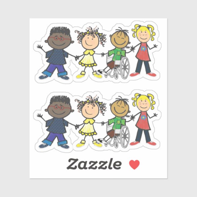 Sticker Amis - Style Cartoon Enfants tenant la main (Feuille)