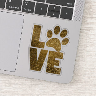 Sticker AMOUR Empreinte de patte Parties scintillant or