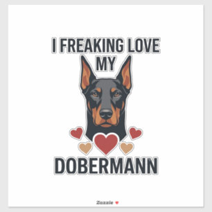 Sticker Amour fou pour le chien Dobermann Cœurs rouges_1