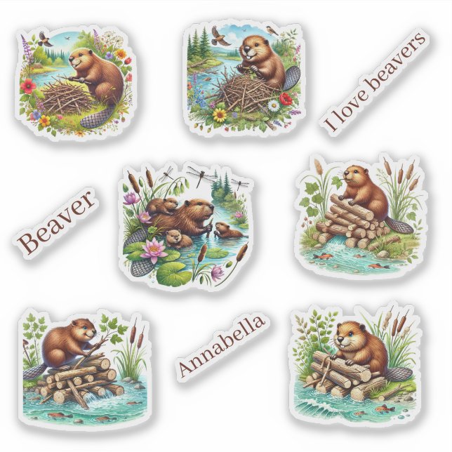 Sticker Amoureux des animaux de castor mignons (Devant)