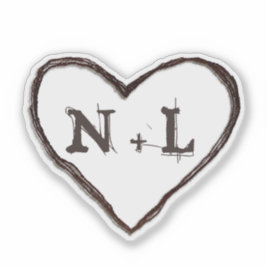 Sticker Amoureux sculptés Initiales du coeur rustique Mono