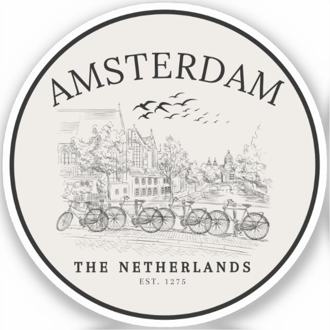 Sticker Amsterdam Cute Vintage Landscape (Recto)