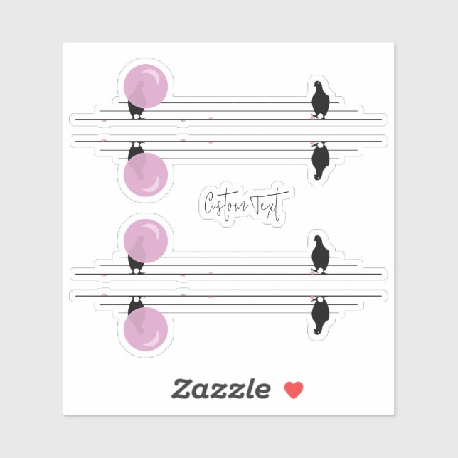 Sticker Amusant Bubblegum Birds sur un fil (Feuille)