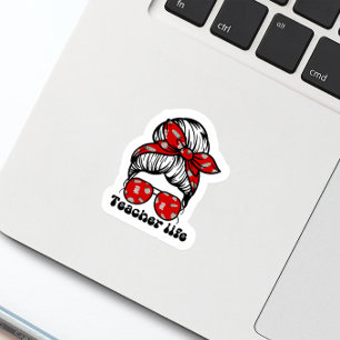 Sticker Amusant Chignon Méssé Enseignant École Rouge