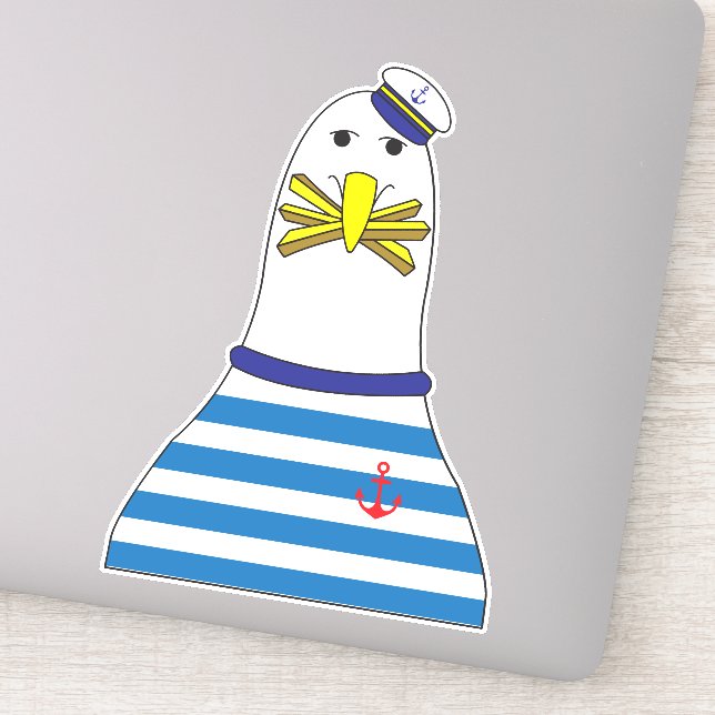 Sticker Amusant marin Seagull Bird Manger Français Fries (Détail)