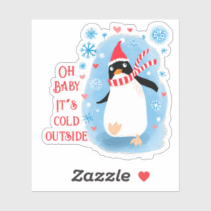 Sticker Amusant pingouin de vacances dans la neige