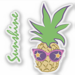 Sticker Ananas avec lunettes de soleil roses Texte personn