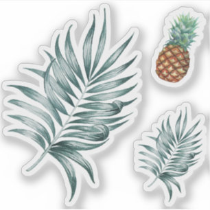 Sticker Ananas Fruits tropicaux et feuille peinture à l'aq
