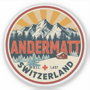 Sticker Anciens ANDERMATT ski Suisse Alpes suisses cadeaux