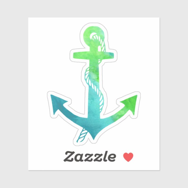 Sticker Ancre d'aquarelle marine verte et bleue (Feuille)