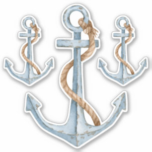Sticker Ancres Nautiques Bleues vintages Avec Corde