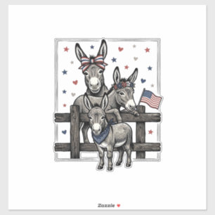 Sticker Ânes patriotiques conception de chemise vintage 4 