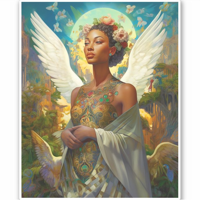 Sticker Ange afro-américain déesse Imaginaire Art (Devant)